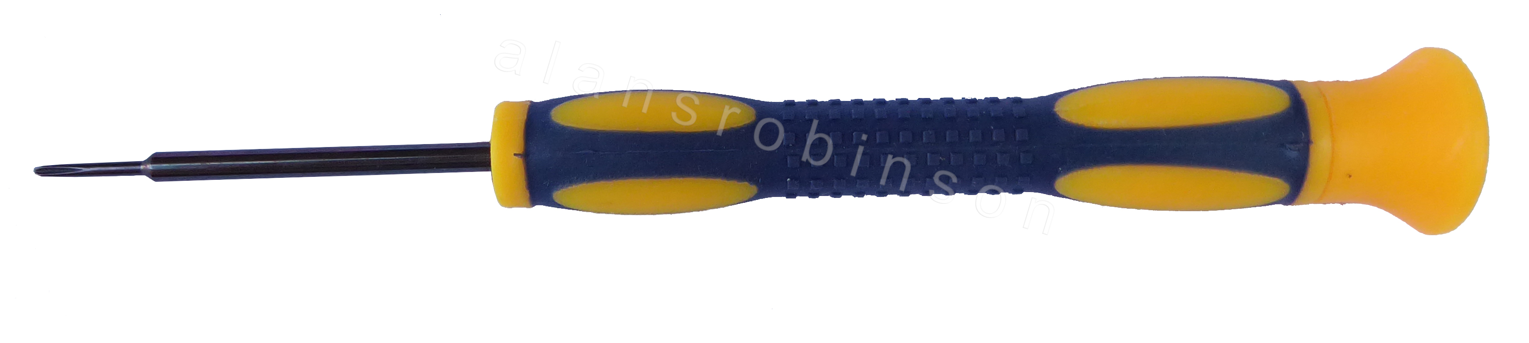 Blue and yellow screwdriver for 00 guage track fixing